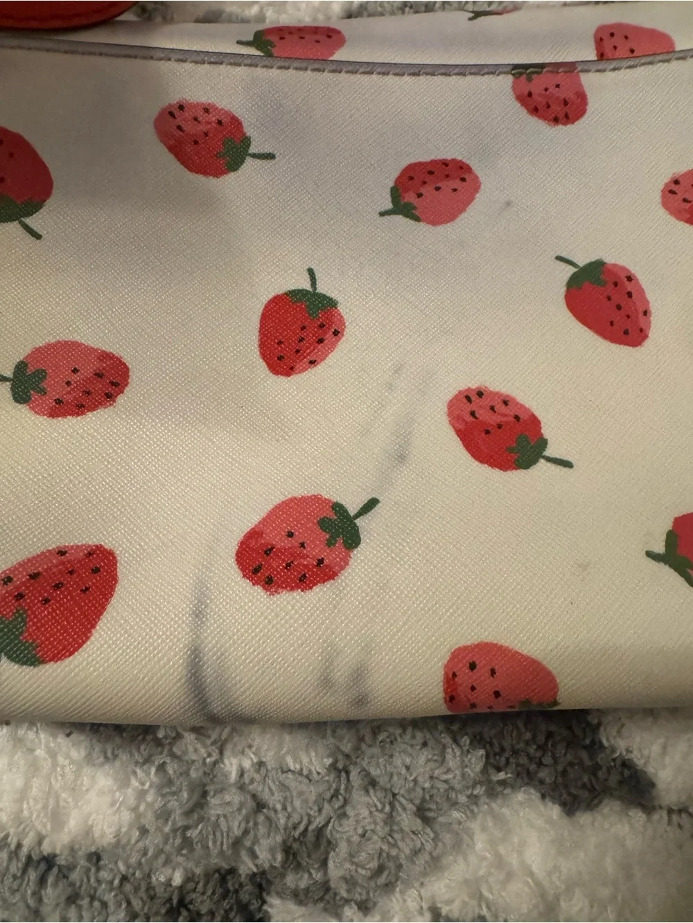 Kate Spade New York cove street White and Red Strawberry Print Crossbody
